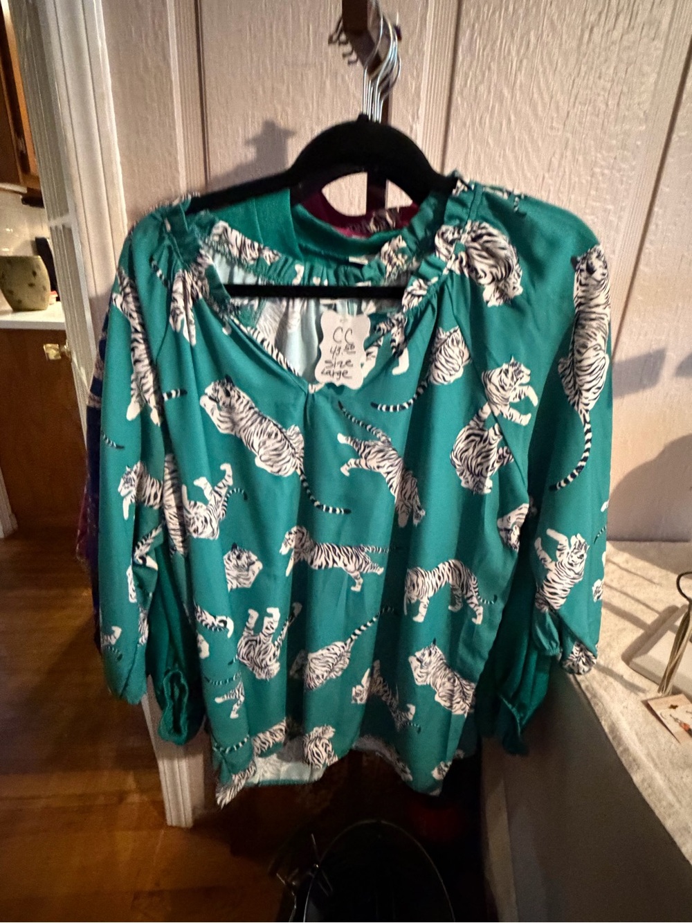 Teal Tiger-Print Long Sleeve Tunic Top